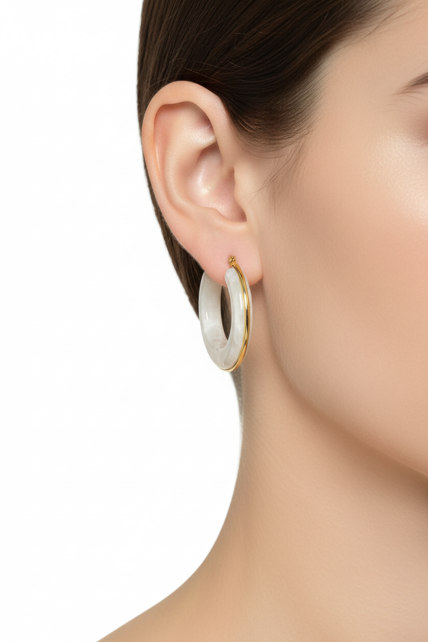 Resin Hoop Earrings - Marble Lifestyle on model