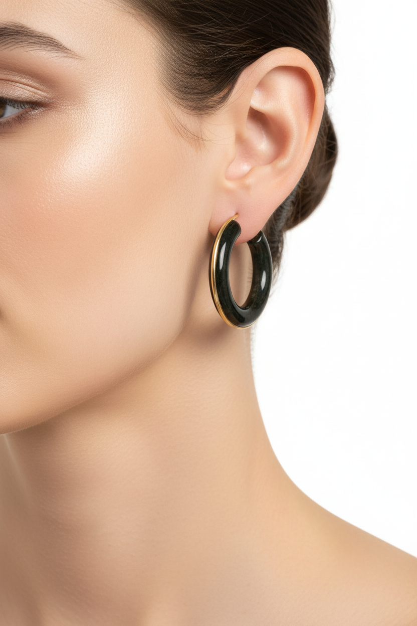 Resin Hoop Earrings - Onyx Lifestyle on model