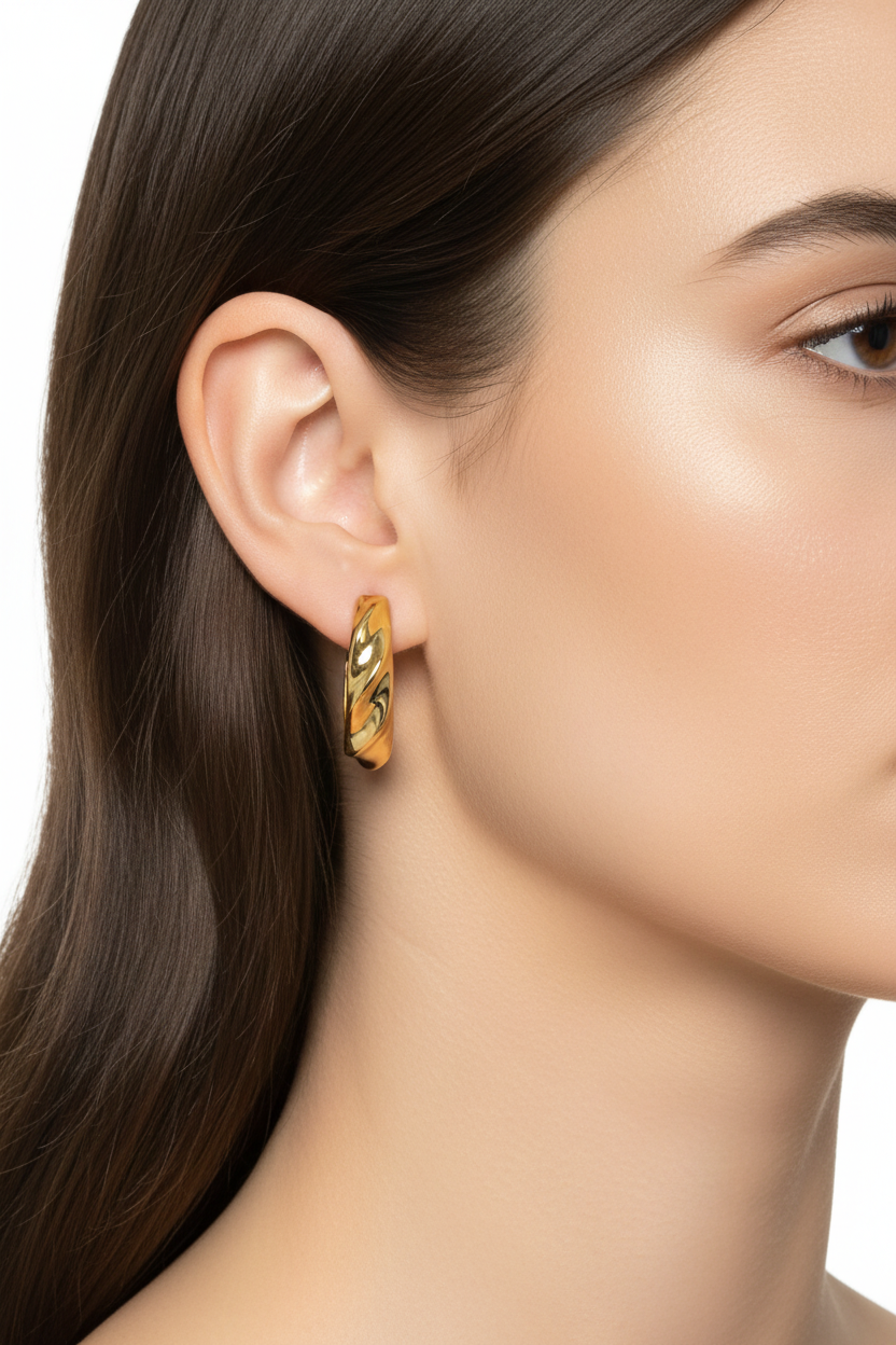 Twisted Gold Hoop Earrings - Model Shot