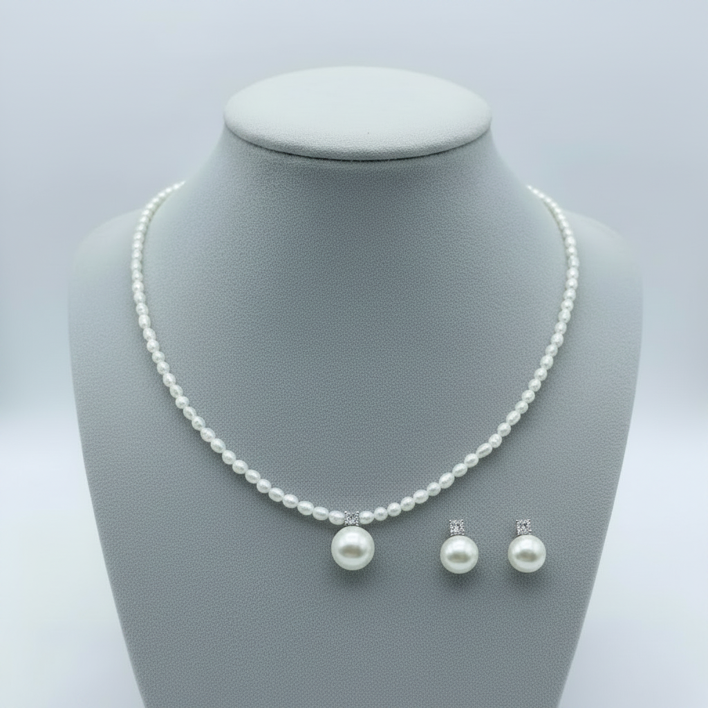 Pearl Set - Earrings Centered Below Pendant