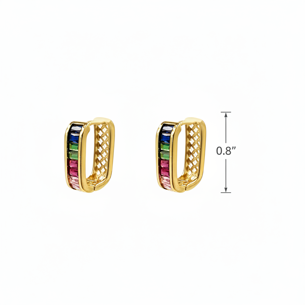 Rainbow Baguette Huggie Hoop Earrings - 0.8" Dark Arrow