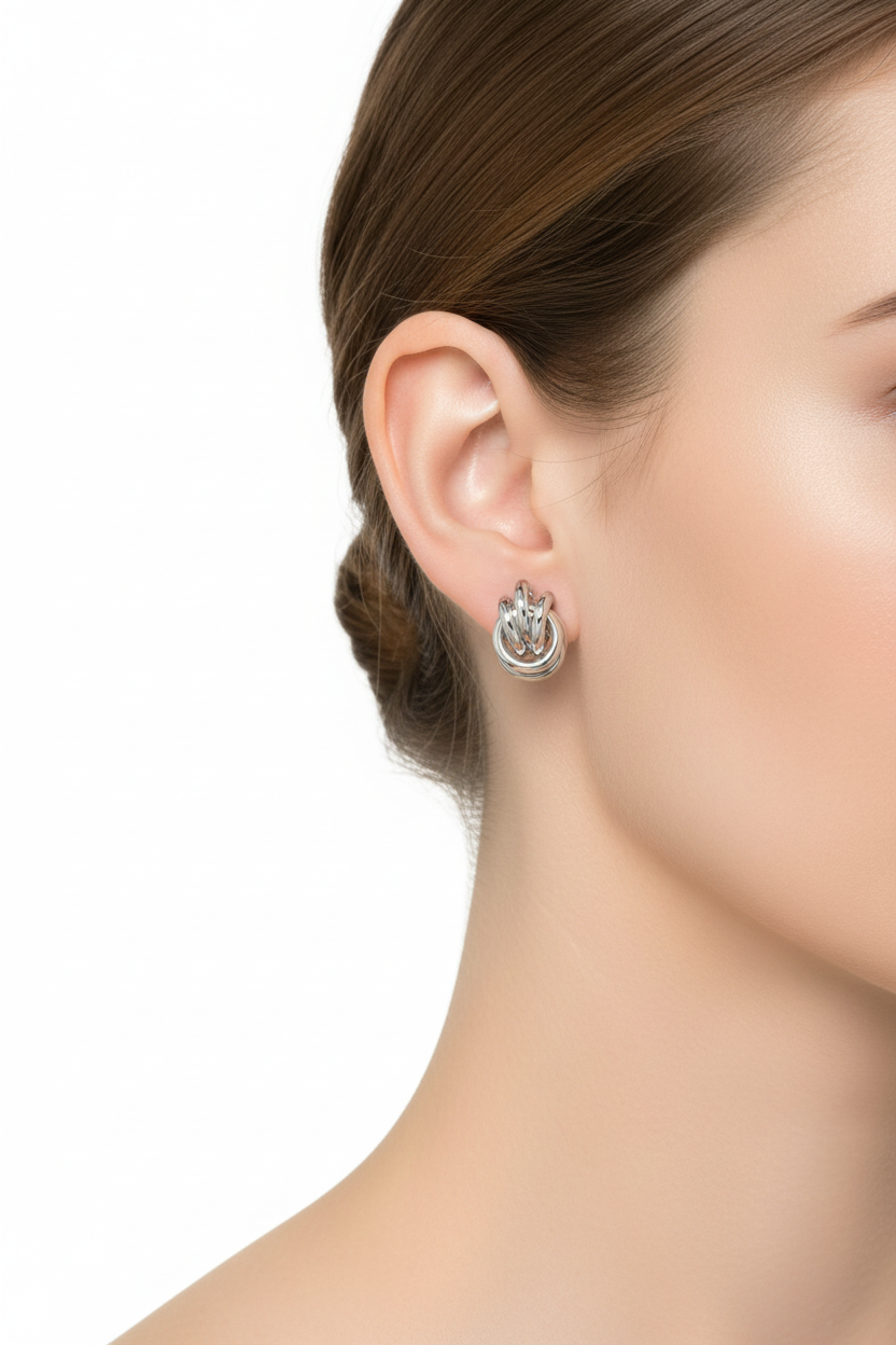 Triple Cluster Stud Earrings - White Background Lifestyle